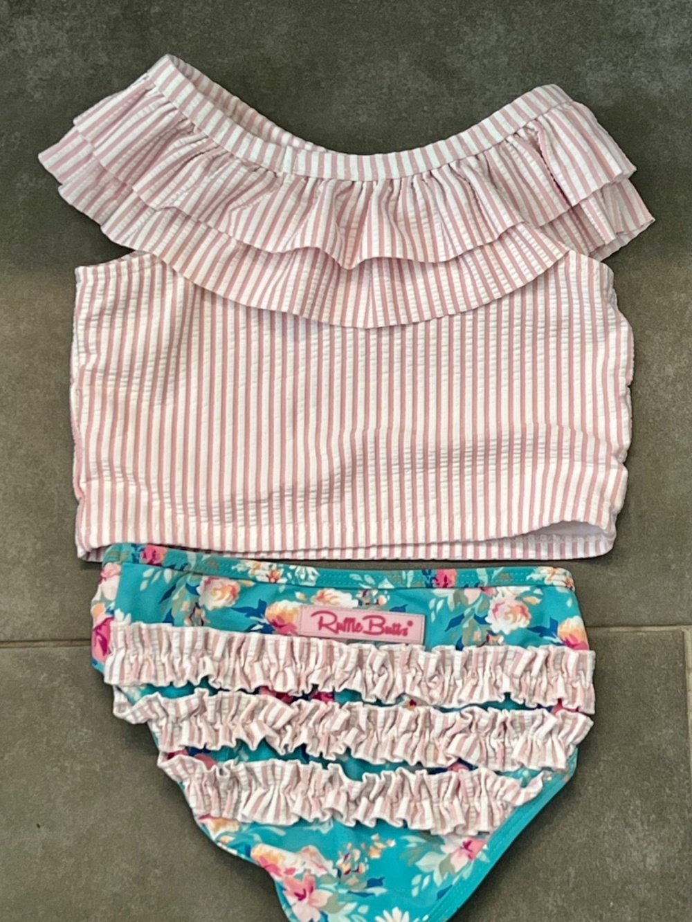 Ruffle Butts Toddler Fancy Me Floral Seersucker Tankini Swim Suit Size 4T - Picture 12 of 12
